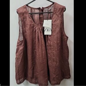 Zara Brown Sleeveless Blouse